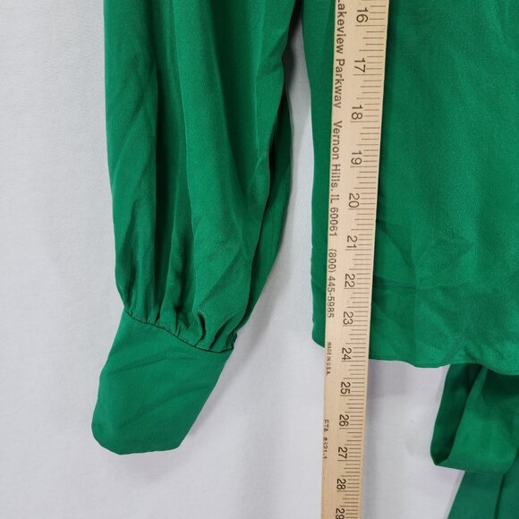 Intermix Silk Wrap Blouse Size 4 Green Long Sleeve Button Wrist - Picture 9 of 14